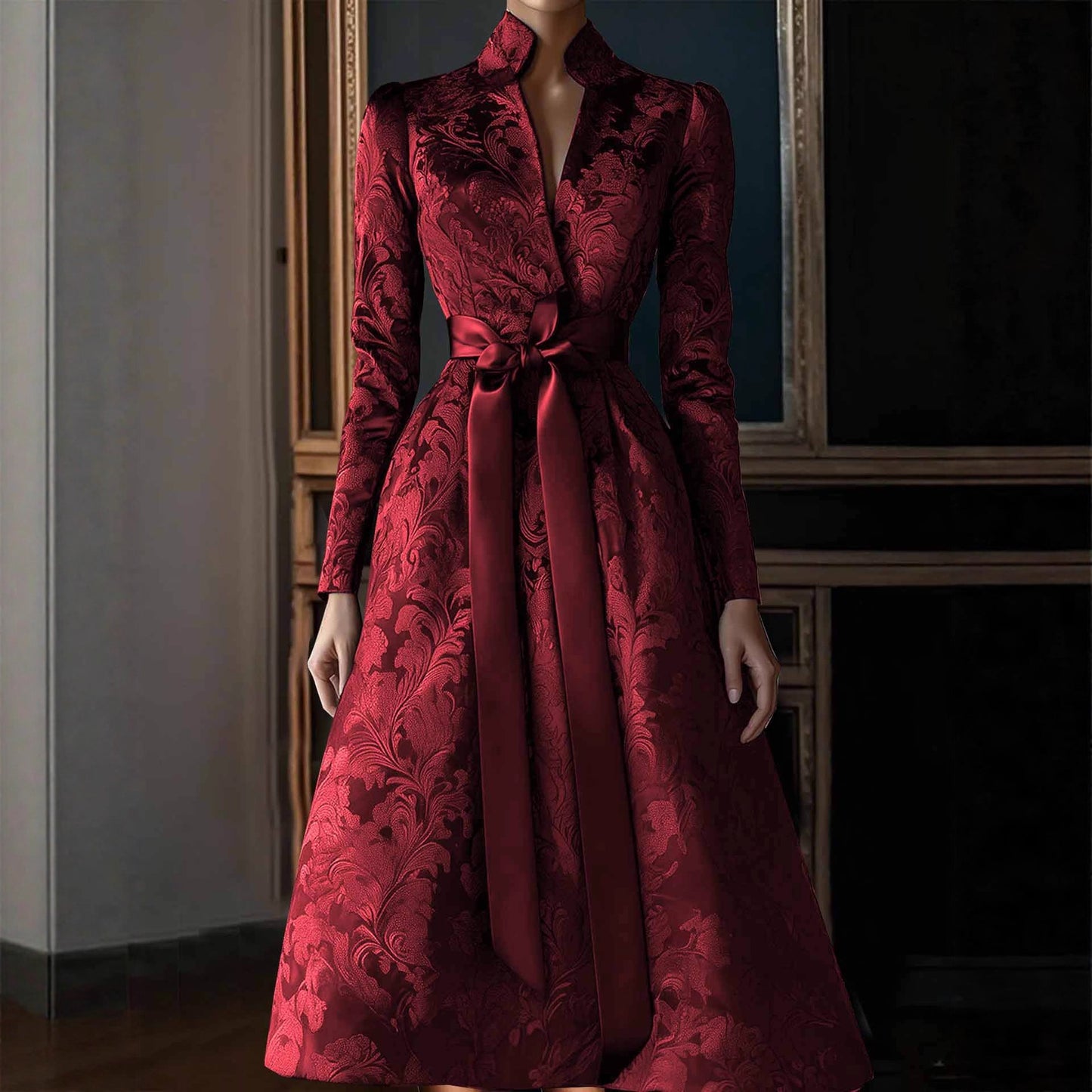 Elegant Spring And Autumn Long Sleeve Satin Party Dress