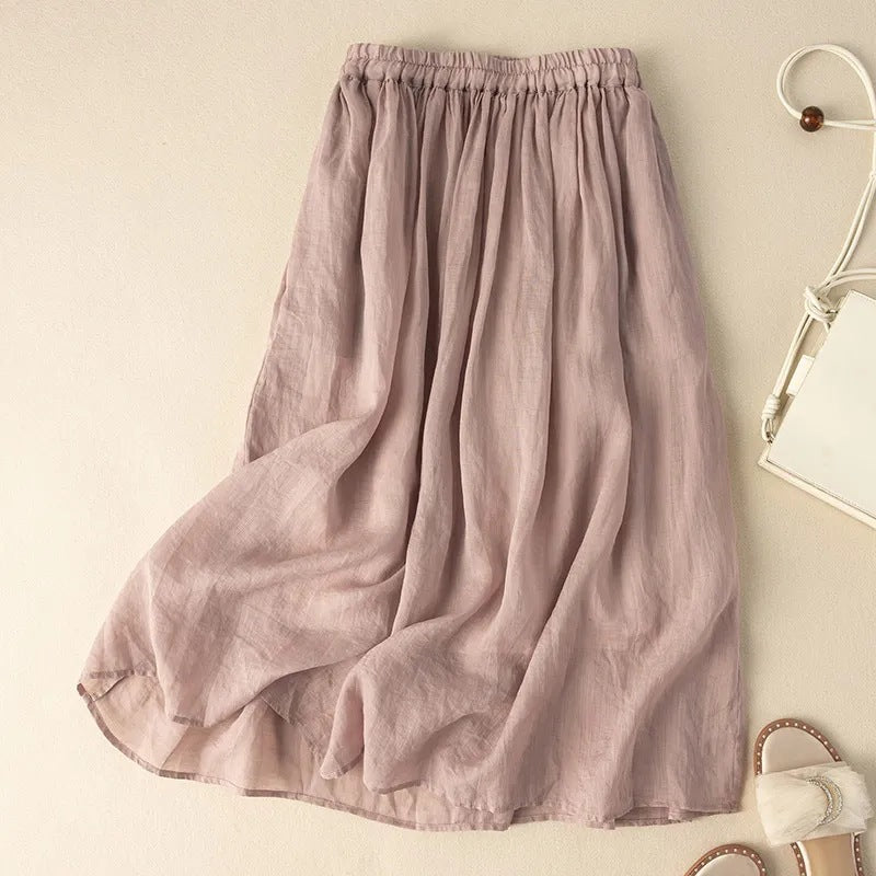 Elastic Waist Literary Retro Cotton And Linen Skirt With Crotch Cover