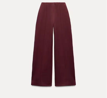 Fashion Long Sleeve O-neck Pleated Top Wide Leg Pants Women's Suit