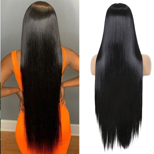 Elegant 26-Inch Black to Blonde Gradient Lace Front Wig - Long Straight Synthetic Hair with Natural Look, Heat Resistant, Ideal for Daily Wear & Cosplay