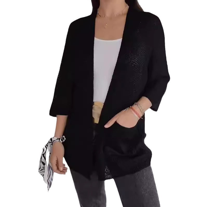 Women's Waffle Nine-quarter Sleeve Urban Casual Cardigan Coat