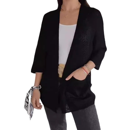 Women's Waffle Nine-quarter Sleeve Urban Casual Cardigan Coat