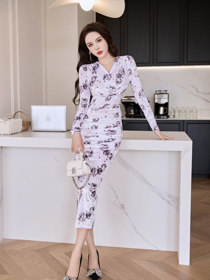 New V-neck Bottoming Mid-length Slim-fit Long Sleeve Women