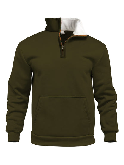 Casual Outdoor High Neck Half-Zip Pocket Long Sleeve Sweatshirt