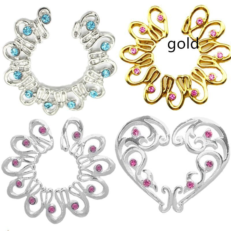 Stainless Steel Flower-shaped Fake Ring Breast Jewelry Punk Style Body Piercing