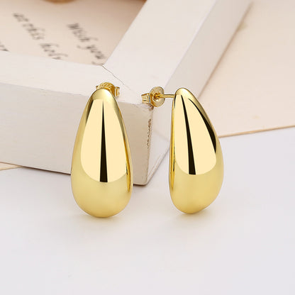 Luxury 16K Gold Plated Water Drop Earrings - Elegant Teardrop Studs for Women