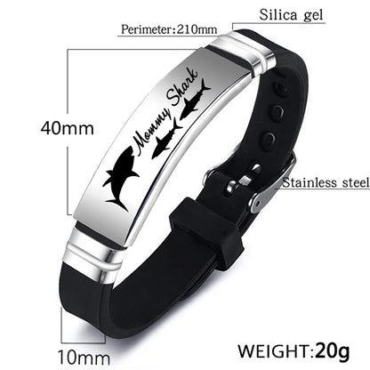 Cute Shark Mommy and Baby Stainless Steel Adjustable Silicone Bracelet Mothers Day Gift
