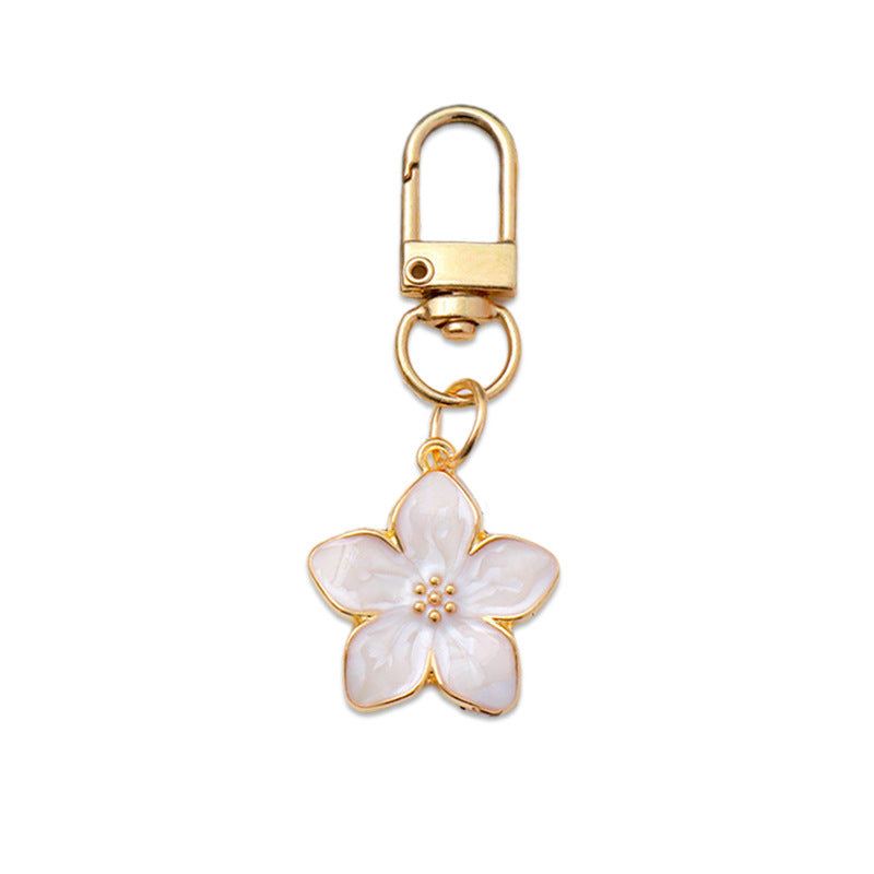 Colorful Oil Necklace Pearlescent Five Petal Flower Cherry Blossom Keychain Bag Pendant