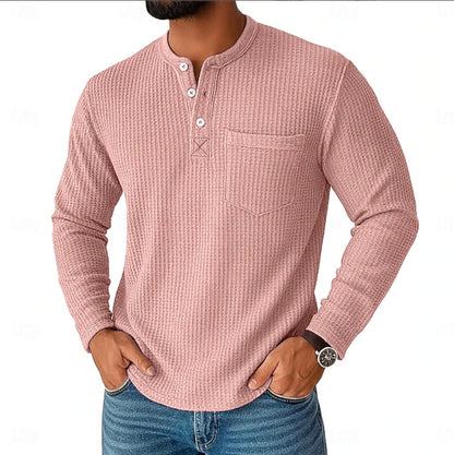 Long Sleeve Henley Shirt Long Sleeve Collar Button Men's Casual Jacket