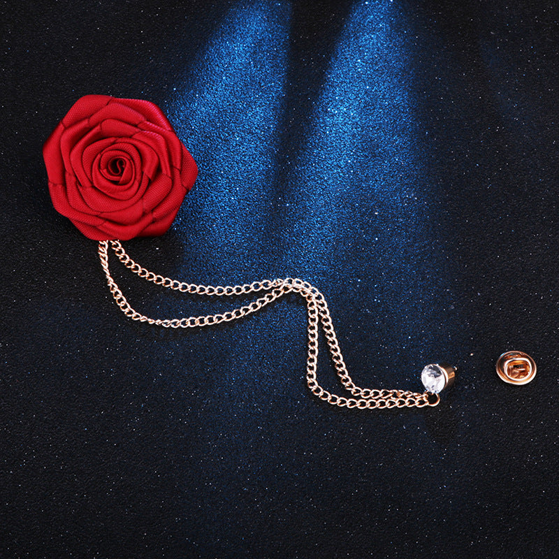 Men's Wedding Ceremony Groom Brooch - Handmade Rose Chain Brooch - For Grooms - Perfect for Wedding Occasions - Ideal Gift for Weddings & Anniversaries