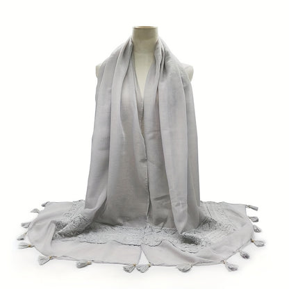 Embroidery Hollow Lace Tassel Scarf Fashion Elegant Casual Cold Weather Scarves Wraps For Women for eid
