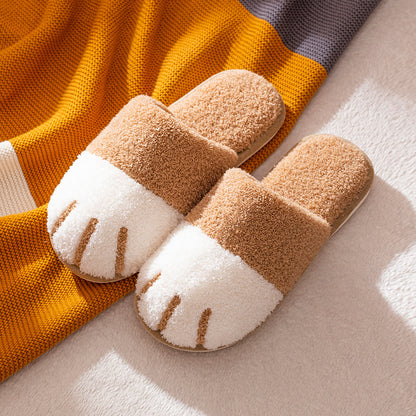 Cat Paw Cartoon Cute Couple Warm Indoor Plush Slippers