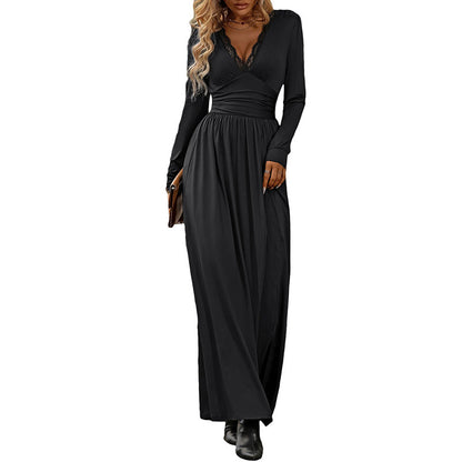 Women's Solid-Color V-Neck Elegant Lace Bodycon Split Dress