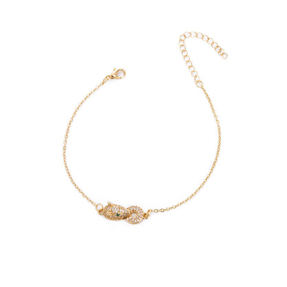 Simple Inlaid Zircon Leopard Head Bite Gold Coin Zircon Bracelet