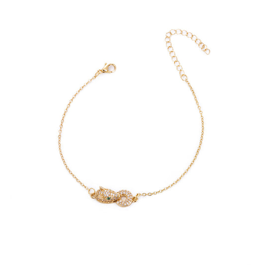 Simple Inlaid Zircon Leopard Head Bite Gold Coin Zircon Bracelet