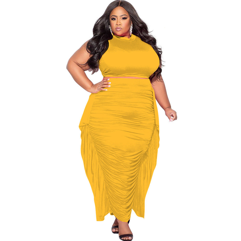 Women's Sexy Bodycon Tassel Sleeveless Plus-Size Two-Piece Set