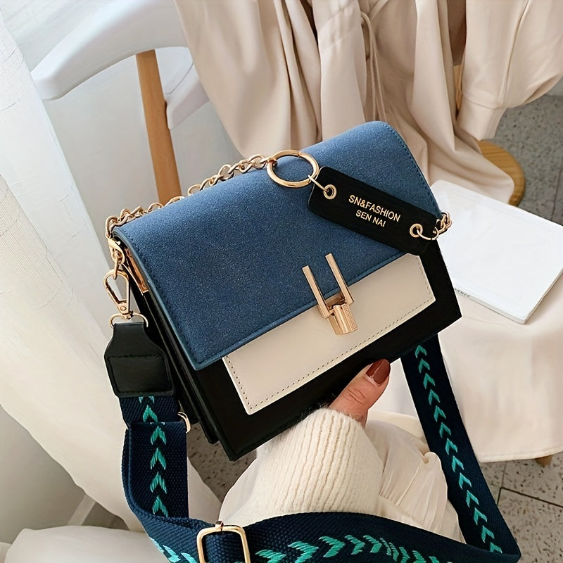 Trendy Flap Square Bag, Women's Fashion Faux Leather Purse, Stylish Chain Decor Crossbody Bag