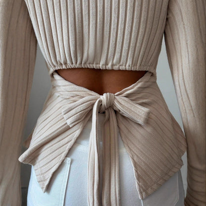 Women's Long-sleeve Bottoming Shirt With Hollowed-out Back And Long Sleeves