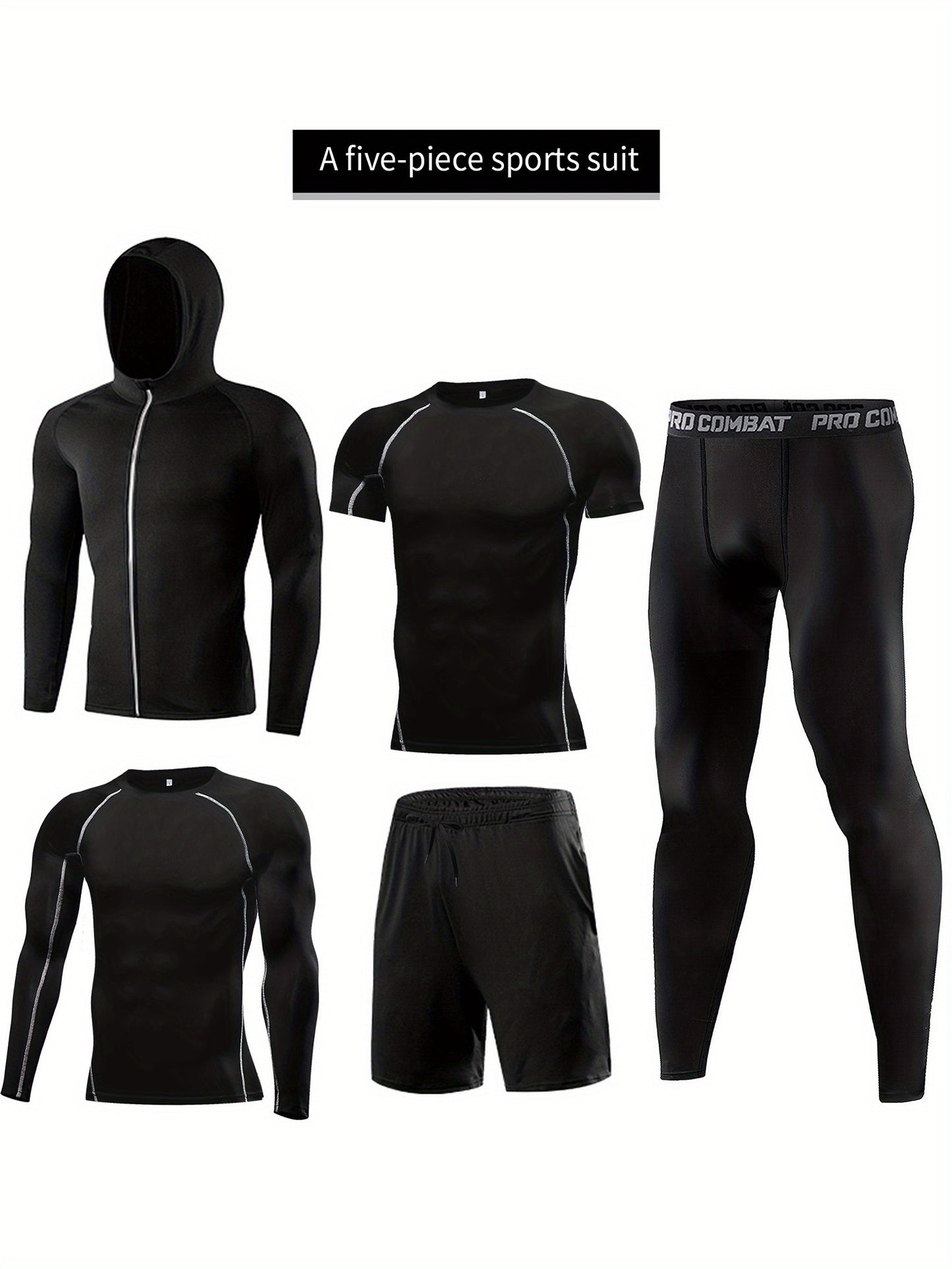 Men's 5-Piece Athletic Compression Gear Set – Quick-Dry, High-Stretch, & Durable for All-Season Training