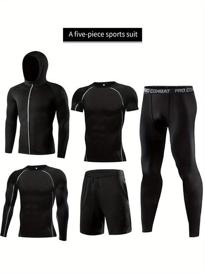Men's 5-Piece Athletic Compression Gear Set – Quick-Dry, High-Stretch, & Durable for All-Season Training
