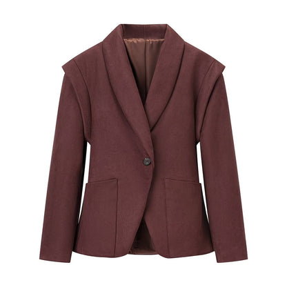 Retro Lapels Suede Waist-controlled Long Sleeves Jacket Coat