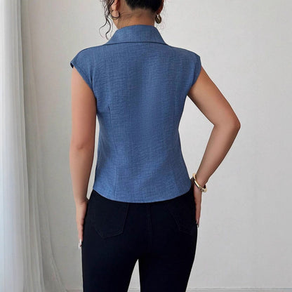 Women's Slim-fit Sleeveless Blouse With Pleats Elegant Top