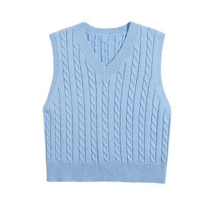 SpringSummer Knitted Cabled Vest Pullover With V-Neck