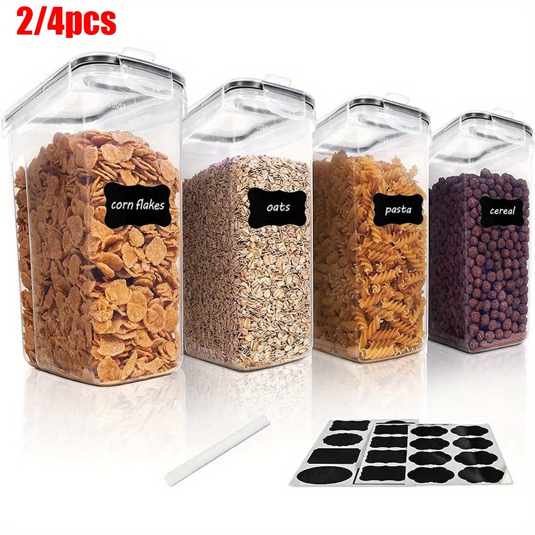 THELIFE Airtight Food Storage Containers Set - 4 Pack BPA-Free Cereal Dispenser with Labels (2.5L/88oz)