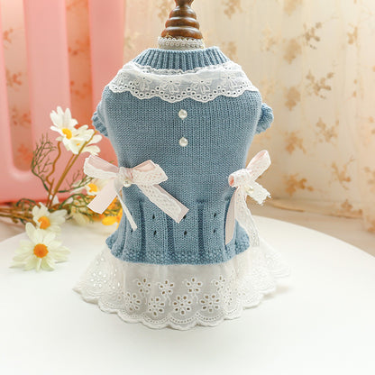 Warm Wooden Buckle Bowknot Dog Clothes Cat Clothes