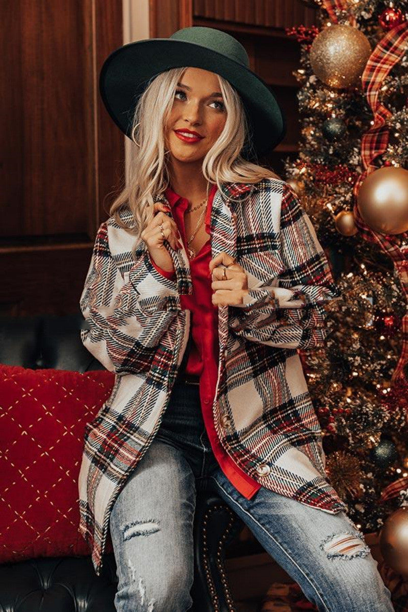 Long Sleeve Loose Women Plaid Coat