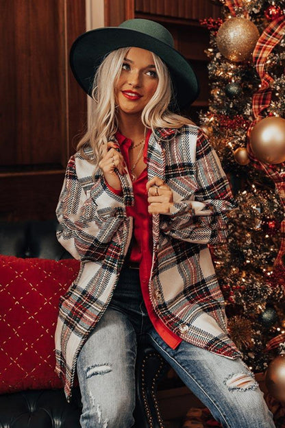 Long Sleeve Loose Women Plaid Coat