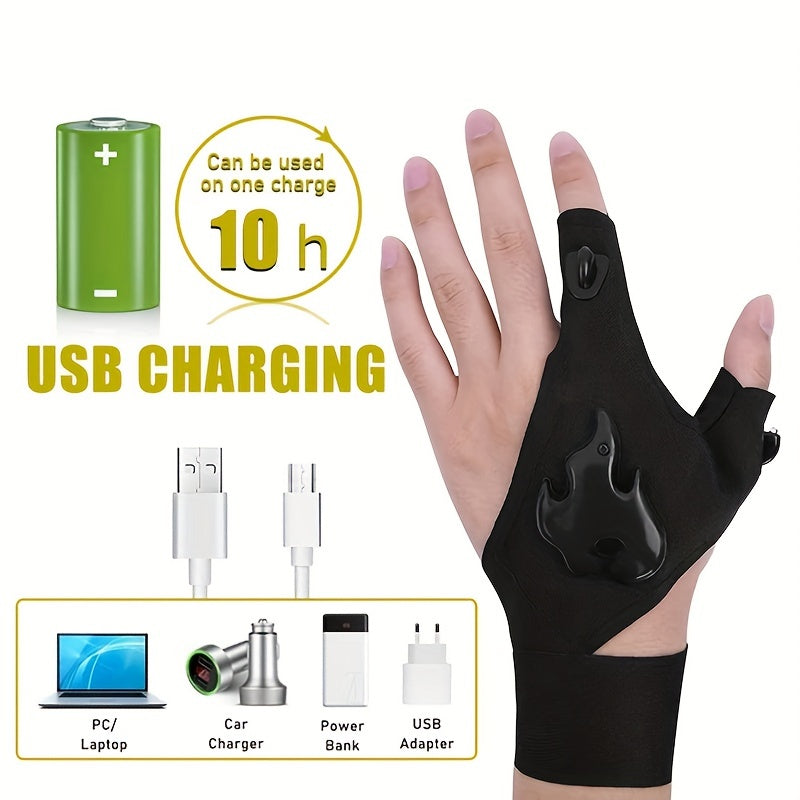 1 Pair Rechargeable Finger Light Gloves - Super Bright LED Flashlight, Hands-Free Lighting, Convenient USB Charging - Perfect for Outdoor Camping Fishing Gadgets and Tools