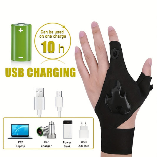 1 Pair Rechargeable Finger Light Gloves - Super Bright LED Flashlight, Hands-Free Lighting, Convenient USB Charging - Perfect for Outdoor Camping Fishing Gadgets and Tools