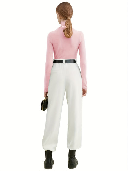 Women's Basic Solid Stretchy Long Sleeve Turtle Neck T-Shirt - Casual Everyday Top for Comfort and Style