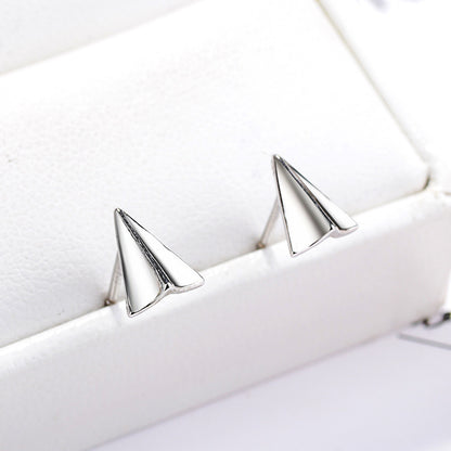 Women's Sterling Silver Creative Simple Origami Airplane Shape Earrings