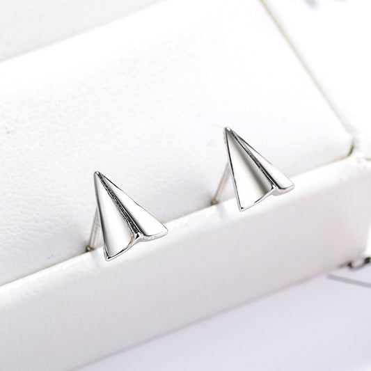 Women's Sterling Silver Creative Simple Origami Airplane Shape Earrings