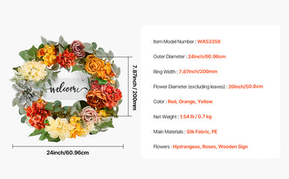 VEVOR Artificial Decorative Wreath Decorated with Peonies Hydrangeas Babysbreath Year Round Wreath for Wall Wedding Decorations