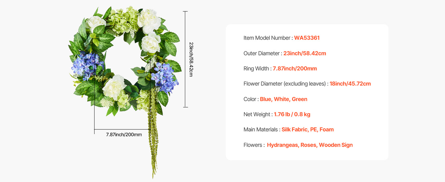 VEVOR Artificial Decorative Wreath Decorated with Peonies Hydrangeas Babysbreath Year Round Wreath for Wall Wedding Decorations
