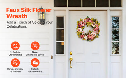 VEVOR Artificial Decorative Wreath Decorated with Peonies Hydrangeas Babysbreath Year Round Wreath for Wall Wedding Decorations