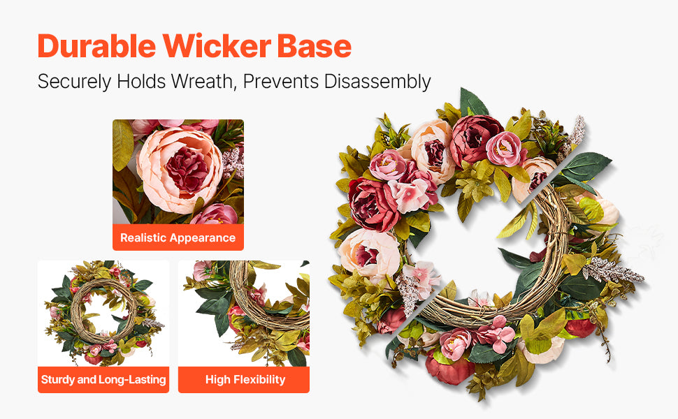 VEVOR Artificial Decorative Wreath Decorated with Peonies Hydrangeas Babysbreath Year Round Wreath for Wall Wedding Decorations