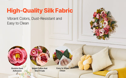 VEVOR Artificial Decorative Wreath Decorated with Peonies Hydrangeas Babysbreath Year Round Wreath for Wall Wedding Decorations