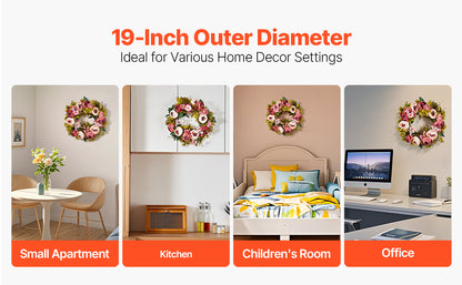 VEVOR Artificial Decorative Wreath Decorated with Peonies Hydrangeas Babysbreath Year Round Wreath for Wall Wedding Decorations