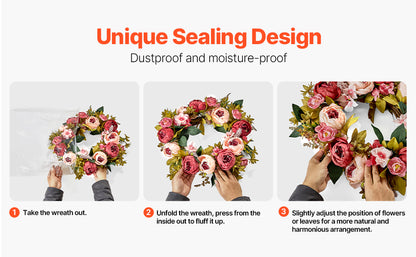 VEVOR Artificial Decorative Wreath Decorated with Peonies Hydrangeas Babysbreath Year Round Wreath for Wall Wedding Decorations