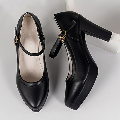 Women's Ultrahigh Block Heel Mary Jane Pumps - Non-Slip Round Toe Shoes