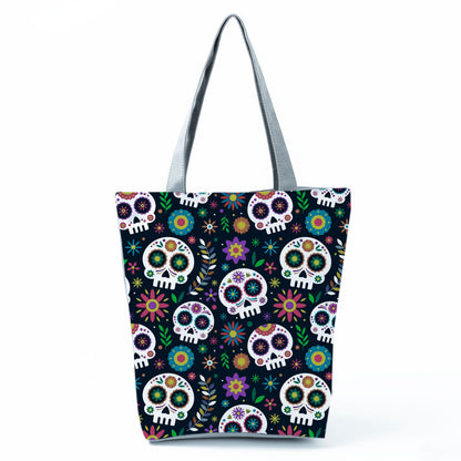 Portable Large Capacity Skull Printed Handbag