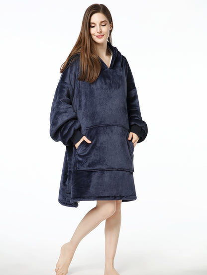 RONGTAI Oversized Wearable Pajamas With Big Pockets,Soft Plush Sweatshirt Hooded Popular Tops One Size Fits