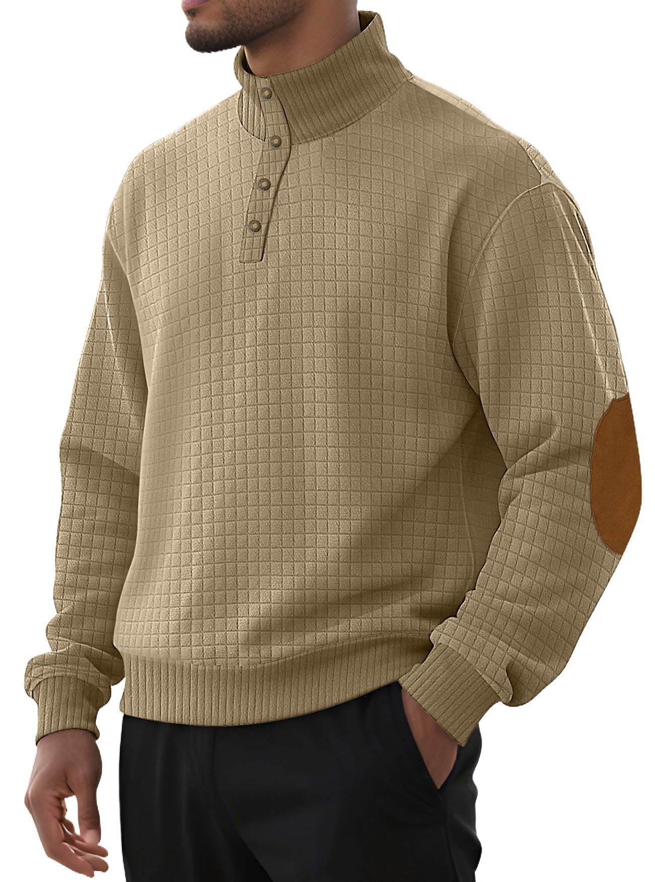Casual Sports Men's Jacquard Small Plaid Stand Collar Long-sleeved Sweater