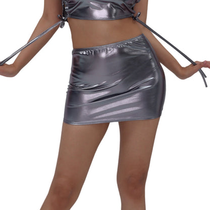 Gold-foil Patent Leather Sheath Skirt, Women's