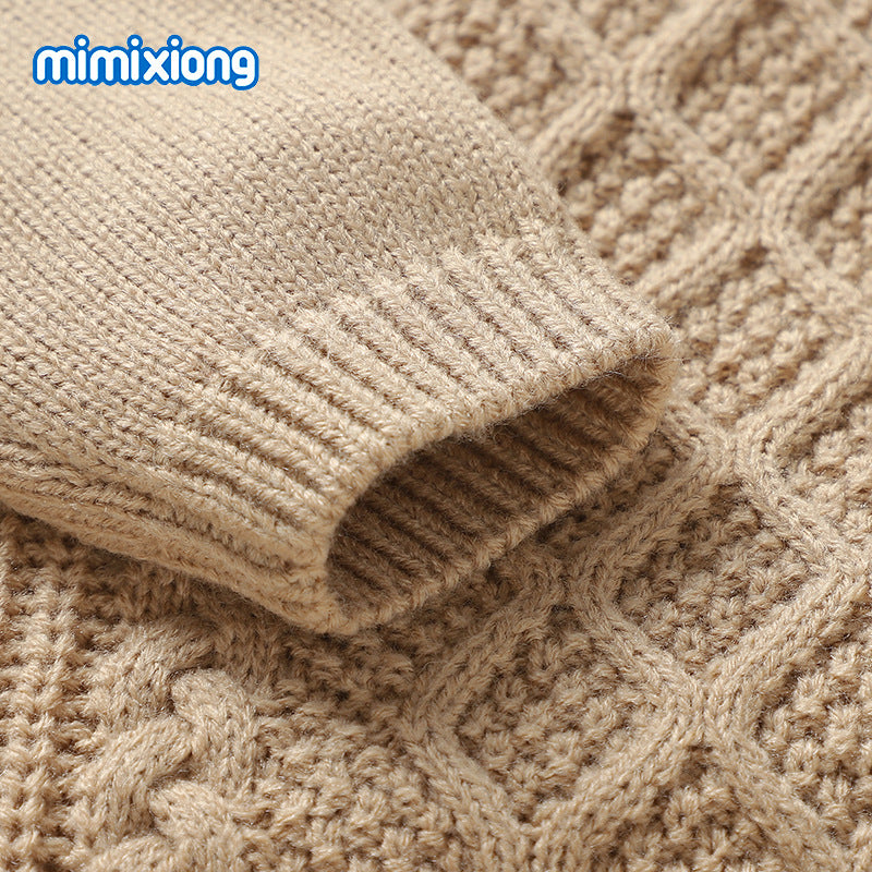 Baby Knitted Solid-Color Diamond-Shape Top Pants Set