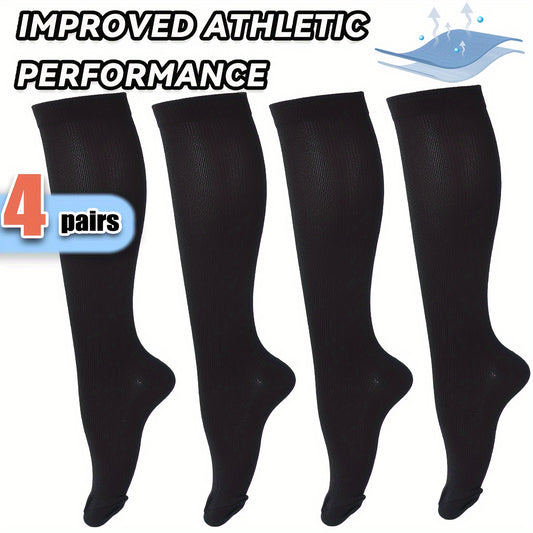 Premium Compression Socks for Men - 4 Pairs Athletic Support Stockings for Running, Travel & Recovery